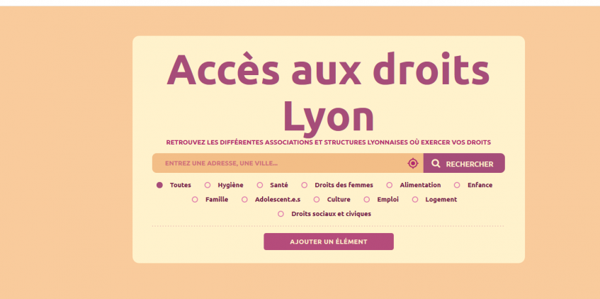 Interface de la carte "où trouve mes droits"