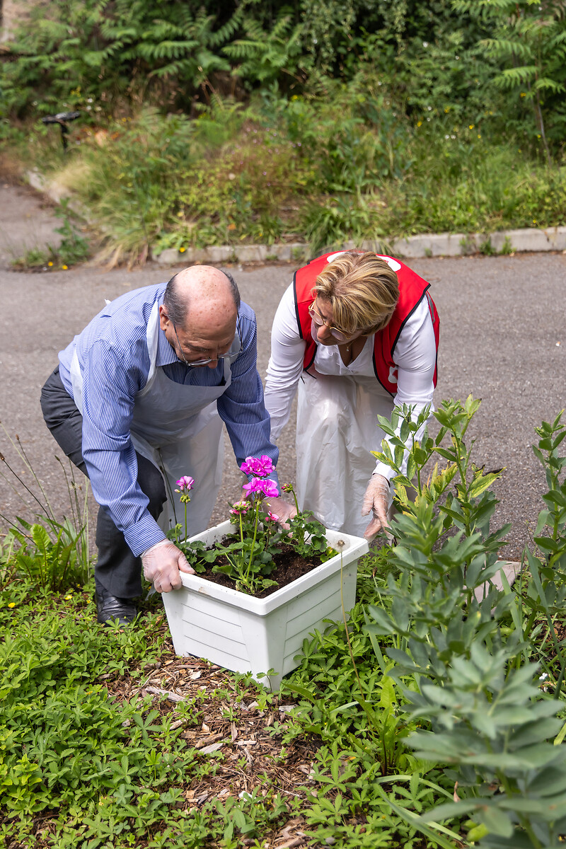 Yasmina et Antonio disposent les plantes rempotéesJuin 2023